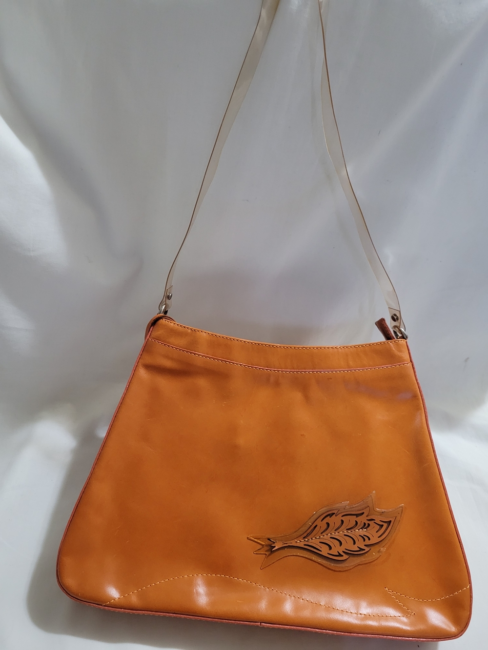 Vintage Classic Leather Bag With Clear Straps And Leaf Accent. Minor Flaws